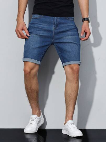Manfinity Homme 男士纯色基本款牛仔短裤男士休闲短裤