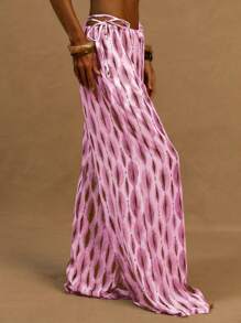 Musera Resort Quần ống rộng thắt eo in họa tiết giả vải lanh, thích hợp cho kỳ nghỉ ở Ibiza, mùa xuân, mùa hè, đi biển, áo khoác ngoài, đồ bơi, lễ Phục sinh, trang phục thường ngày. - Hồng - Xem 3