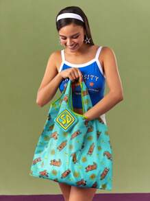 SCOOBY-DOO X SHEIN Sacola de compras portátil dobrável RPET com padrão de desenho animado, cachorro