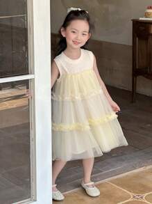 DAZY Girls (Small) Summer Heavily Embroidered Mesh Banquet/Birthday Midi Dress