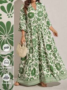 Comfylo Abito da spiaggia con stampa floreale, maniche a balze e volant per donne taglie forti