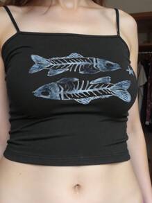 Y2k Aesthetic Punk Goth Cool Baby T-Shirt Print Tank Top Y2k Style Clothing Emo Girl Punk Rock Fairy Slim Crop Top 2000s - Black - View 1