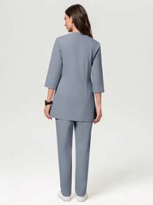 Scrubzie 2pcs Women /Nursing Scrub Uniform Set - Long Sleeve Shirt And 3/4 Length Pants