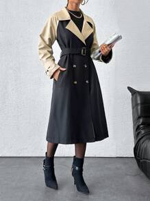 EURMUSE Women's Multicolor Belted Long Trench Coat - Multicolor - View 8