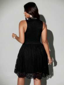 Viva Relle Vestido elegante, sexy y con escote profundo en V, sin mangas, con estampado floral de encaje para tallas grandes