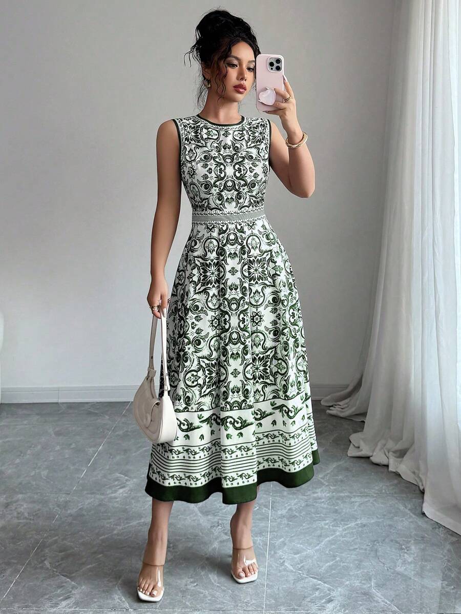 Elenzga Váy nữ in họa tiết thịnh vượng không tay thời trang - Nhiều màu - Xem 1
