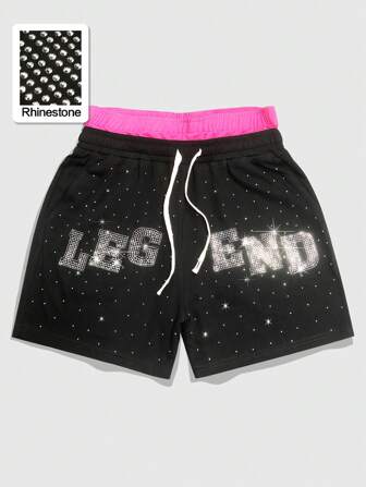 Street Life Pantalones cortos sueltos para hombre con cintura brillante con diamantes