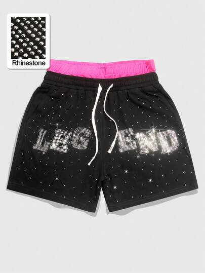 Street Life Shorts da uomo ampi con vita in diamanti scintillanti