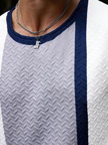 Manfinity Homme Plus Size Men's Casual Contrast Color Round Neck Tank Top And Shorts Set, Summer - White - View 2