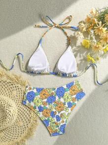 SHEIN 女士时尚绳结三角比基尼套装，夏季泳衣 - 彩色 - 查看 2