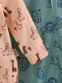 Cozy Pixies Bộ 2 món áo liền quần dài tay cổ tròn mềm mại in hình hươu cao cổ hoạt hình cho bé gái sơ sinh. - Nhiều màu - Xem 5