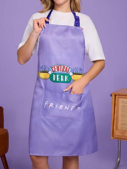 FRIENDS X SHEIN 1pc Coffee Cup Apron For Baking And Kitchen, Cleaning, Waterproof And Oil-Resistant, Suitable For Men And Women, Purple Apron