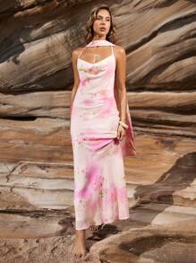 Opulessa Vestido estampado sin espalda tejido para mujeres - Rosa - Ver 6