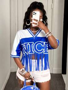 BamGleam Blue Cool Casual Fringe T-Shirt - Blue - View 5