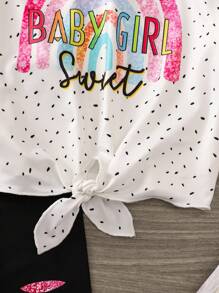 2pcs Set Tween Girls Rainbow Knit Top And Matching Leggings