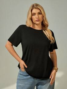 SHEIN Essnce Nữ Plus Size Loose Fit Twist Back Áo phông màu đen thông thường có đường cắt - màu đen - Xem 4