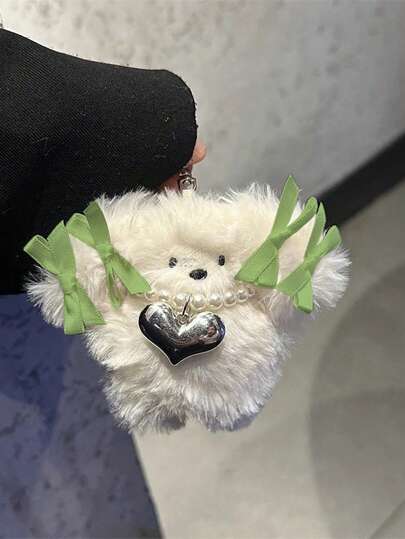 Kawaii 1pc Cute Korean Style INS Ribbon & Pearl Puppy Cartoon Hanging Decoration For Backpack, Bag, Key Chain