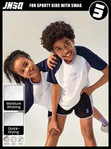JNSQ Vêtements de rentrée scolaire, T-shirt à manches courtes pour sports professionnels outdoor pour fille et garçon préadolescents, Top à manches courtes pour sports professionnels outdoor avec imprimé blocs de couleurs amusant pour enfants, col rond - Multicolore - Voir 11
