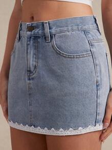 WESTFADE Western Embroidered Premium 91% Cotton Denim Micro Mini Skirt Summer Nashville Country Concert Casual Cute Brunch Elegant Vacation - Medium Wash - View 2