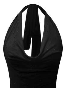 Women's Solid Color Plunging Neck Bodysuit - Black - View 3