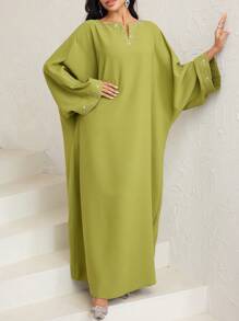 Veilorie 女士优雅水钻镂空领口宽松长袖阿拉伯风格连衣裙 - 綠色 - 查看 6