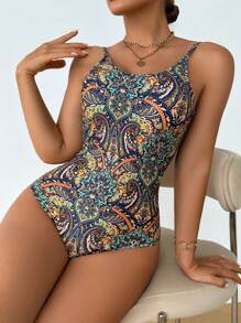 Swim Vcay 1pc Women's Floral Print Lace Up Front One-Piece Swimsuit, Resort Style For Summer Beach Vacation - Multicolor - View 3