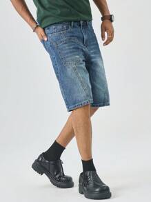 Manfinity EMRG Men's Summer Casual Street Patchwork Pocket Loose Denim Shorts - Medium Wash - View 4