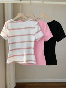 Comfortcana Plus Size Women Summer Casual Versatile Short Sleeve T-Shirt - Pink - View 2