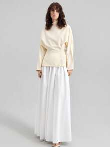 Ontre 女式 90 年代时尚秋季蝙蝠袖长袖收腰时尚衬衫，都市通勤商务休闲办公室装 - 杏色 - 查看 4