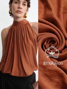 Aalyst Women's New Summer Woven Solid Tie-Neck Pleat Trim Sleeveless Shirt Blouse