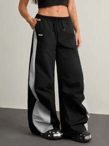 SHEIN Tall 女士抽绳腰部撞色宽松阔腿运动裤