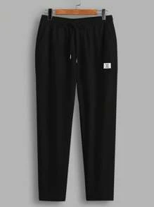 Manfinity VCAY 2 pezzi di maglietta a maniche corte con stampa di lettere a collo tondo a maglia e vestibilità regolare per uomo, pantaloni casual dritti o joggers con vita media adatti all'uso quotidiano, primavera ed estate