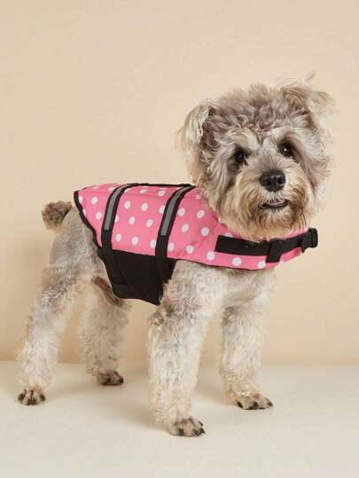 Polka Dot Pet Life Jacket,Summer Pet Swimsuit For Small Medium Large Dogs Cats,Dog Swimwear Pet Water Training Life Jacket Pet Sports Gear With Reflective Strips For Summer Outdoor Activities