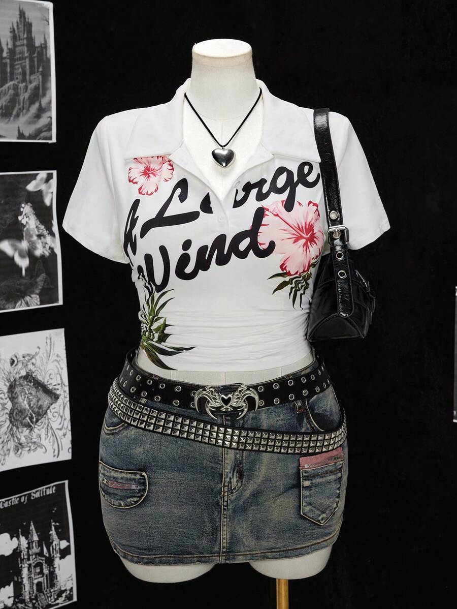 Sunspun Camiseta de manga corta con estampado tropical para mujer talla grande, estilo retro vintage con gráfico americano, blusas casuales para salir, vacaciones en la playa - Multicolor - Ver 1