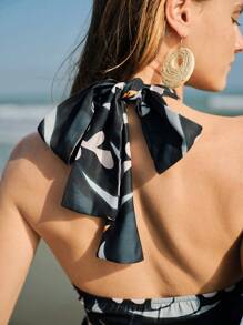 Maija Robe moulante mini à col ras-du-cou dos nu imprimée bleu et noir, taille fine, d'été, convenant pour les vacances, les festivals, la plage, amincissante - Multicolore - Voir 6