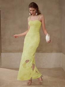 MOTF PREMIUM MESH GATHERED CAMI DRESS - Yellow - View 1