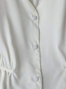 SHEIN LUNE Women's Solid Colored Waist Cinched Short Sleeve Casual Shirt, Summer - White - View 5