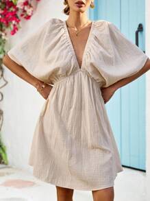 Vivid Eden 女士纯色蝙蝠袖短款休闲度假连衣裙，女士夏季服装，女士度假服装，女士夏季连衣裙，波西米亚风，波西米亚风女装