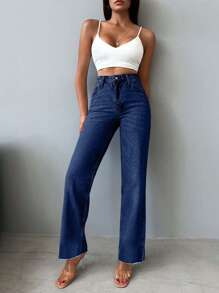 RueChic 100%纯棉高腰直筒牛仔裤