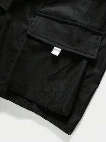 Tween Boys' Black Cargo Shorts, Casual Academic Style, Comfortable, Fashionable, Versatile, Soft Fabric, Suitable For Daily Wear, School, Travel, Outdoor Activities, Spring/Summer - Black - View 6