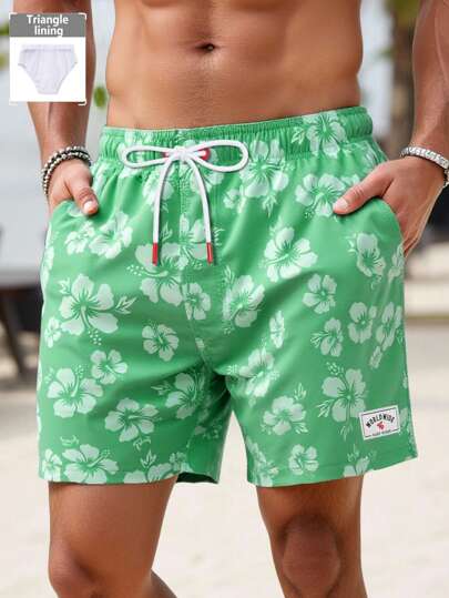 CoralVoy 男士花卉印花贴袋抽绳腰沙滩短裤，适合夏季