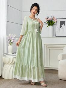 Yasmyna Vestido árabe de mujer con mangas 3/4 y bajo acampanado