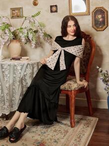 Élégant Nuisette de femme à pois français et nœud papillon