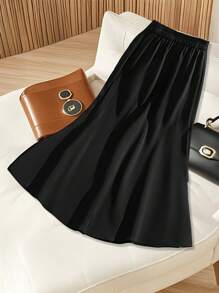 GlowEve Váy suông màu trơn có khóa thắt lưng đuôi cá thanh lịch cho nữ - màu đen - Xem 2