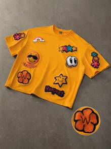 PAVTROS 男士休闲周末发现可爱卡通刺绣时尚T恤