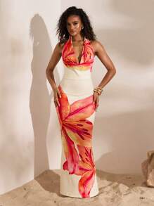 Opulessa 女式加长针织印花露背连衣裙，度假风格，针织图案印花，女士休闲夏季度假服装，波西米亚海滩度假服装，波西米亚风时尚，节日服装，女士沙滩服装，女士夏季服装，毕业服装，女士生日服装，海滩必备品，女士机场服装，7 月 4 日女士服装，俱乐部服装，女士乡村服装，欧洲夏季，茶会礼服，生日礼服，夏季太阳裙，女士夏季连衣裙 - 彩色 - 查看 5