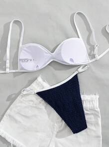 Swim Vcay Women's Summer Beach Ruffle Trim Bikini Top, Casual Holiday Beach Bathing Suit