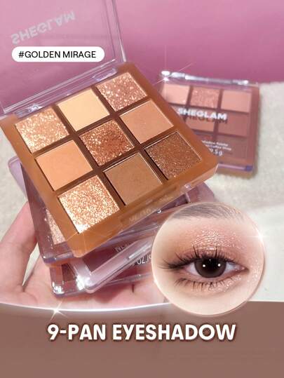 SHEGLAM Golden Mirage Palette Ombretti 9 Colori Brillantini Marchio Bellezza Trucco Cosmetico Per Donne Ragazze Perfetto Per Autunno Inverno Ideale Per Y2K Elegante Moda Adatto Per Compleanno Natale Presente Festa Pronto Migliore Colore