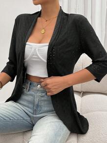 SHEIN Privé Chaqueta regular para mujer con mangas medias y unicolor de moda