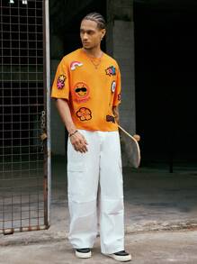 PAVTROS 男士休闲周末发现可爱卡通刺绣时尚T恤